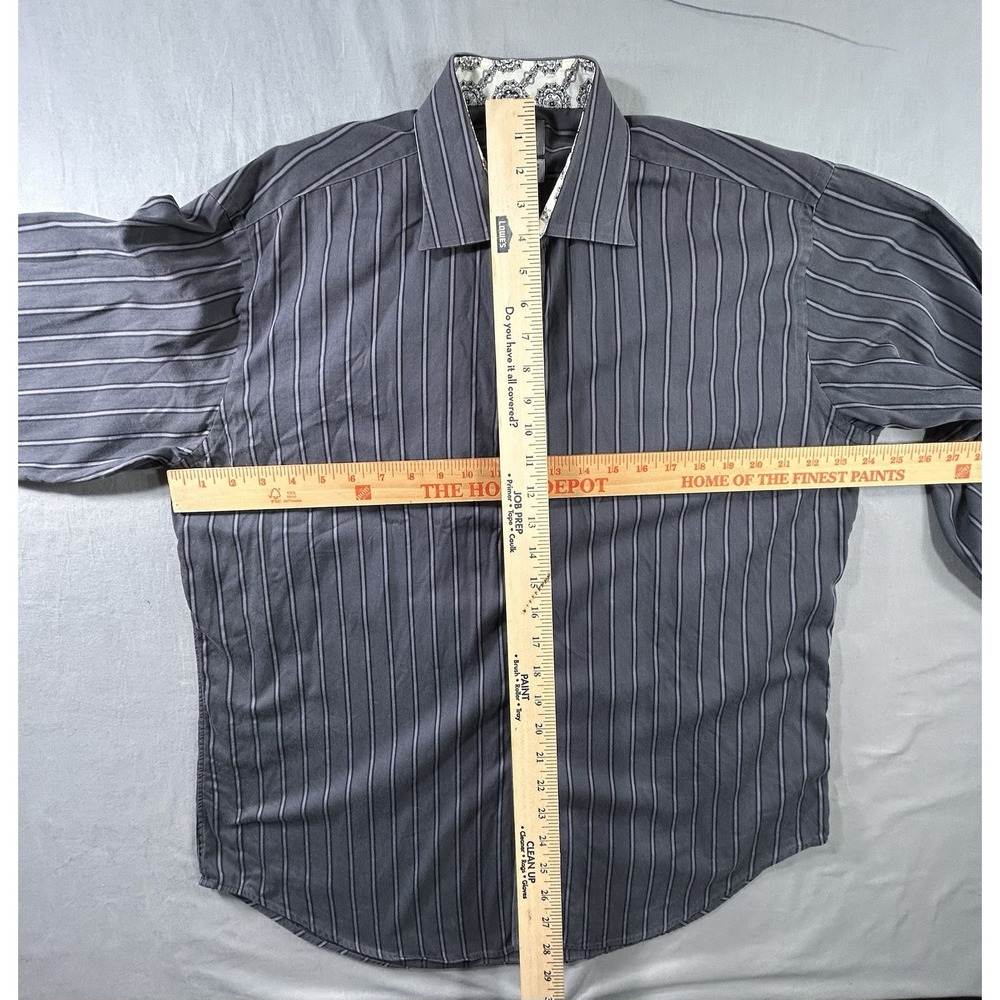 Thomas Dean Button Front Gray Striped Shirt Men's 16 1/2‎ R Broken Button Sleeve - Picture 10 of 10